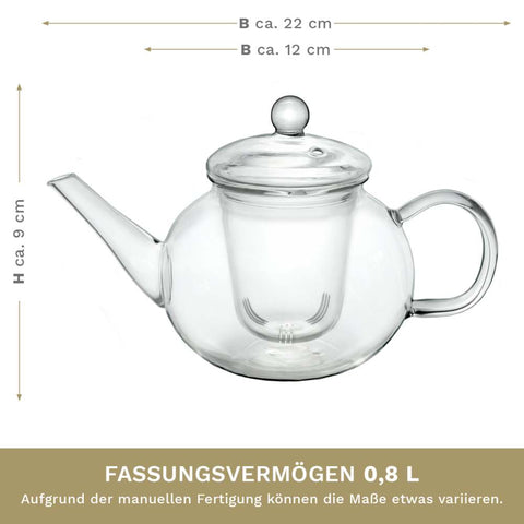 Glasteekanne 0,8 Liter mit Glassieb - Teekränzchen