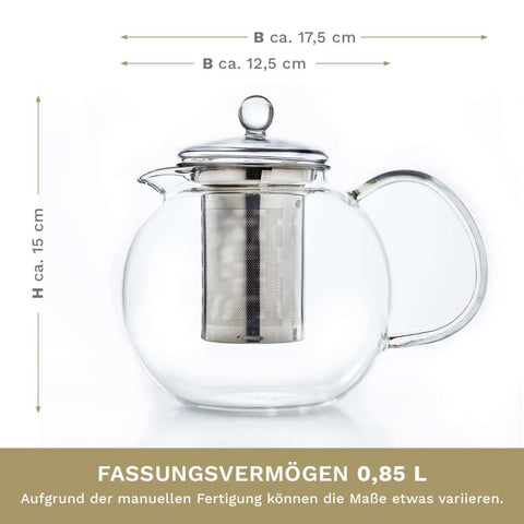 Glasteekanne "Schnabel" 0,85 Liter mit Edelstahlsieb - Teekränzchen
