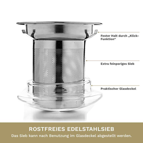 Teeglas "all in one" mit Edelstahlsieb - 400ml - Teekränzchen