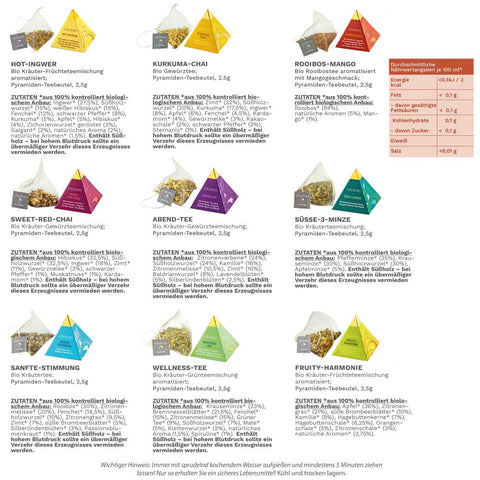 Kräutertee Geschenkset „HERBAL TEA“ – Pyramiden - Teebeutel in 12 unterschiedlichen Sorten - Teekränzchen