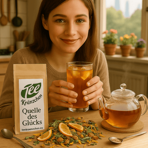 Kräutertee Quelle des Glücks – erfrischender Kräuter - & Eistee mit Zitrusnote - Teekränzchen