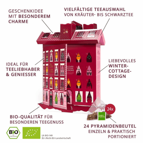 Tee Adventskalender "Winter Cottage“, 24 Pyramidenbeutel