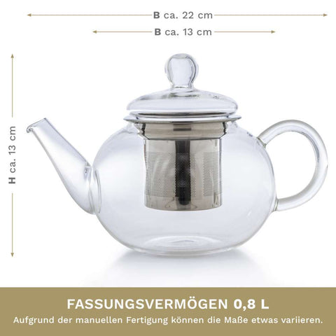 Glasteekanne 0,8 Liter mit Edelstahlsieb - Teekränzchen