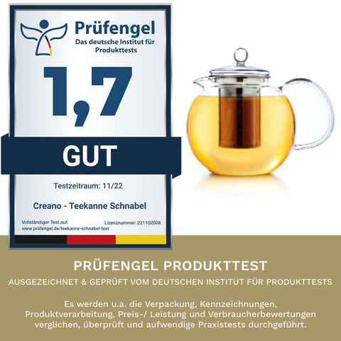 Glasteekanne "Schnabel" 0,85 Liter mit Edelstahlsieb - Teekränzchen