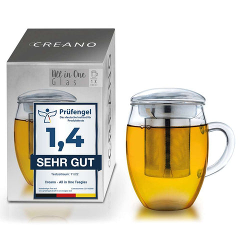 Teeglas "all in one" mit Edelstahlsieb - 400ml - Teekränzchen