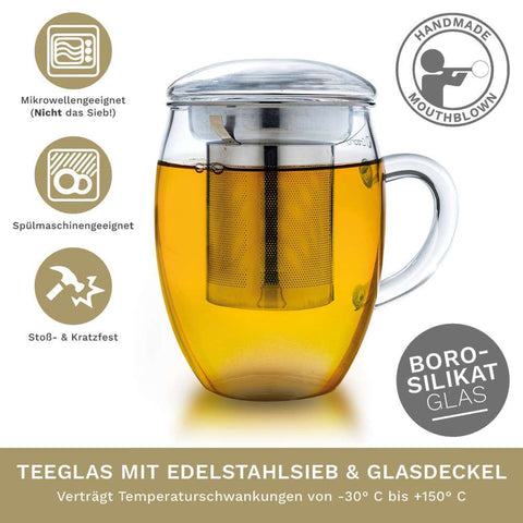 Teeglas "all in one" mit Edelstahlsieb - 400ml - Teekränzchen